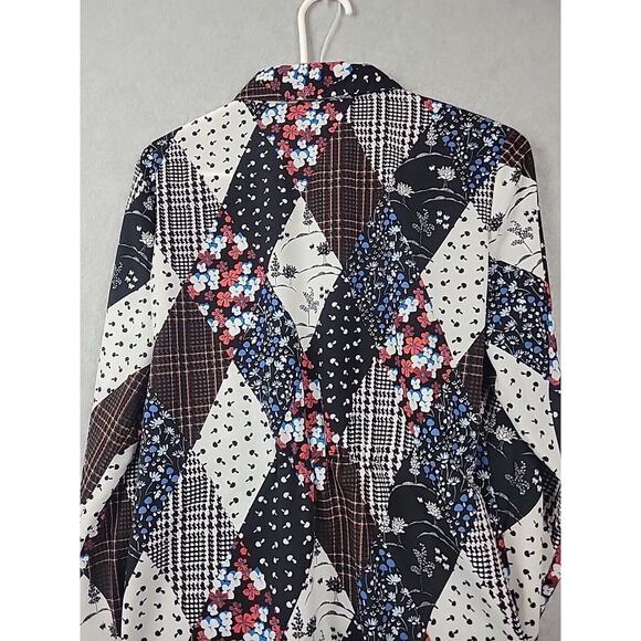 Tommy Hilfiger Colorful Patchwork Floral LS Button Up Tie Blouse Women's Medium - Picture 7 of 12